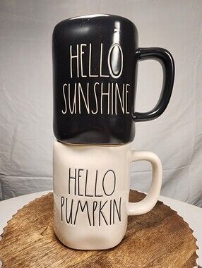 Rae Dunn Black & Cream 'Hello Sunshine' and 'Hello Pumpkin' Mug Set